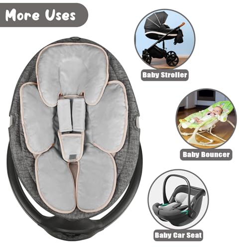 Image of 2 in 1 Infant Car Seat Insert Head and Body Support Set, Reversible Newborn Insert for Carseat with 3 Extra Strap Paddings, Soft Stroller Cushion Pillow Insert Girls, Fits for Stroller, Swing, Grey
