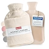 Blumtal Premium Wärmflasche mit Bezug & Tasche flauschig - Wärmeflasche aus verwendungssicherem Naturkautschuk mit Flauschbezug - auslaufsichere Bettflasche + Innenfutter - wärmende Bettflasche Creme