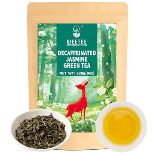 WT WEETEE Decaf Jasmine Green Tea Loose Leaf, 110+ Cups, Made of CO2-Decaffeinated Green Tea Leaves with Natural Jasmine Aroma, 228g /8oz