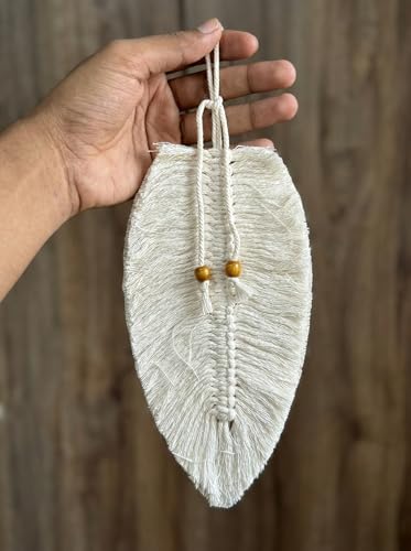 Image of JH Gallery Macrame Leaf Wall Decor Hanging, Bohemian Cotton Rope Handmade Tapestry, Home Decor Tapestry for Bedroom, Living Room and Office (Pack of 2) (White)