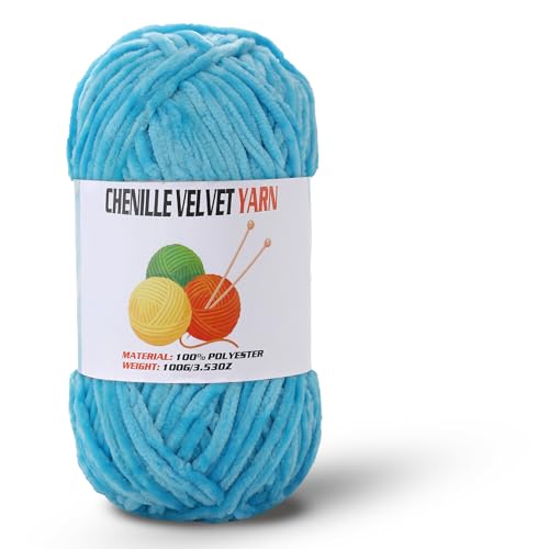 Image of Velvet Chenille Chunky Yarn, Handcrafts Weaving Soft Chenille Yarn for Crocheting Clearance, Used for Making Baby Yarn Blanket, Clothes, Knitting Creations (1 - Lake Blue)