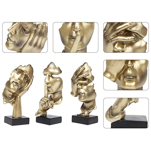 Prosfalt 3 Pcs Thinker Statue, Silence Is Gold Abstract Art Figurine, No Hear No See No Speak Modern Home Resin Sculptures Decorative Objects Decor For Home Office Bookshelf Desktop(Gold), A-41 #TOP5