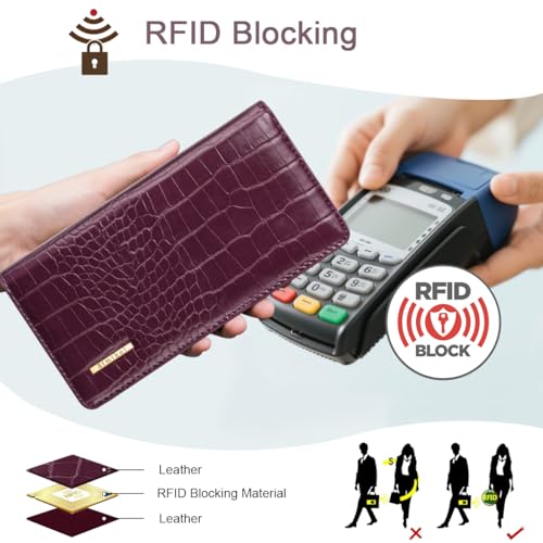 Image of Wallet Women Bifold Faux Crocodile Leather Slim Thin Long Wallets