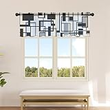Black Grey Curtain Valances for Windows, Rod Pocket Kitchen Sheer Valance Bedroom Living Room Topper