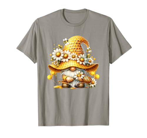 Unique Hippie GNOME Graphic with Daisy Flower and Honey Bees T-Shirt