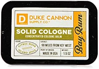 Duke Cannon Supply Co. Solid Cologne for Men Bay Rum (Citrus Musk, Cedarwood, Island Spice) - Concentrated Balm, Travel-Friendly Convenient Tin, Made with Natural & Organic Ingredients 1.5 oz (1 unit)
