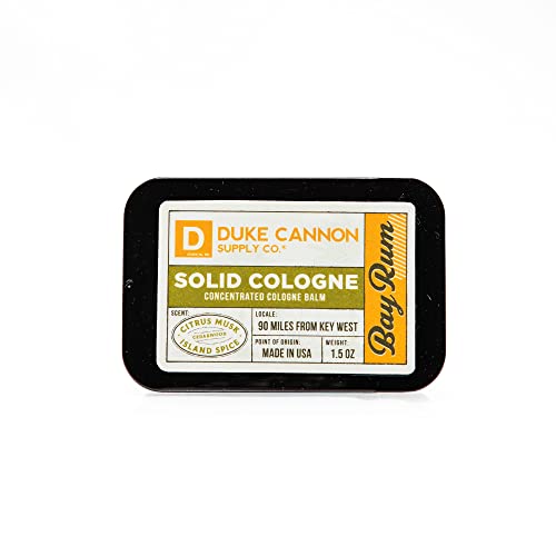 Duke Cannon Supply Co. Solid Cologne for Men Bay Rum (Citrus Musk, Cedarwood, Island Spice) - Concentrated Balm, Travel-Friendly Convenient Tin, Made with Natural & Organic Ingredients 1.5 oz (1 unit) 