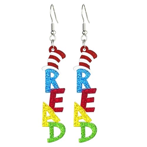 Funny Teacher Dangle Earrings Cute Cartoon Acrylic Drop Earrings Hat Read Cat Rainbow Book Apple Earring for Women-H