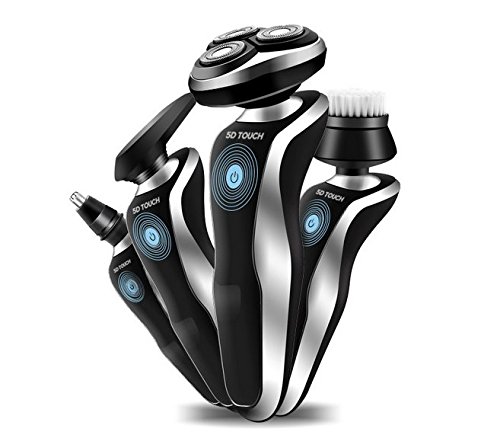 Electric Shaver Rotary Shaver Wet and Dry by NewPollar - 4 in 1 Waterproof Nose Trimmer and Sidebums Razor With Touch Screen Switch