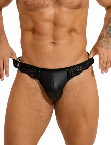ohyeahlady String Ficelle Cuir Homme String Tanga Homme Hot Ouverte Jockstrap Gay Hot Cuir Dentelle...