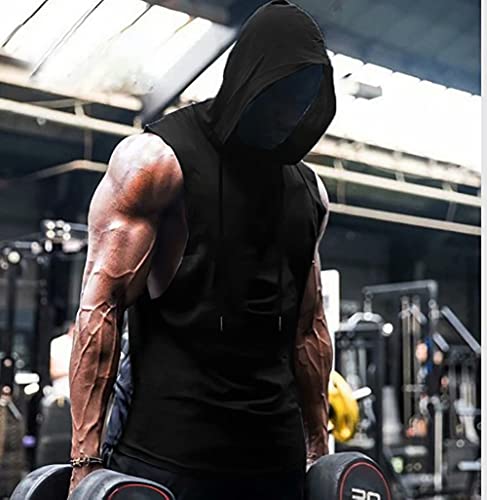 Babioboa Men's Sleeveless Training Muscle Hoodies Training Sleeveless Shirts Sports Tank Tops With Hood(Black Medium) #TOP2