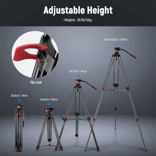 Image of NEEWER 79 inch Camera Tripod with 360 Fluid Head, Heavy Duty Aluminum Alloy Video Stand with QR Plate Compatible with Canon Nikon Sony and Other DSLR Camera Camcorder, Load Up to 17.6lb, Cleaning Cloth