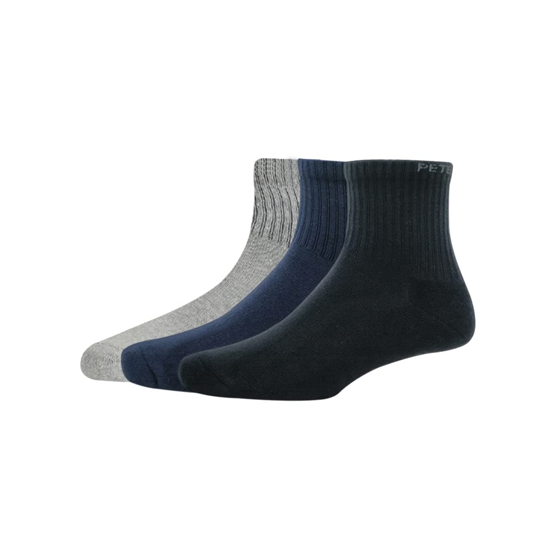 Mens Cotton Quarter Length Socks (Pack of 3) Light Grey Melange, Navy, Black-image-46