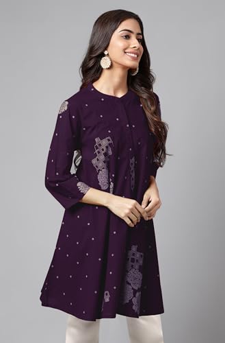 Image of Janasya Women's Pure Cotton Floral Printed Flared Tunic