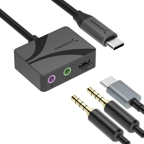 SABRENT USB Type-C to 3.5mm Audio Adapter with 100W PD, USB C External Sound Card for Headset Microphone Speakers Stereo Output 24-bit 96KHz Compatible with Laptop Tablet Smartphone (AU-PACM)