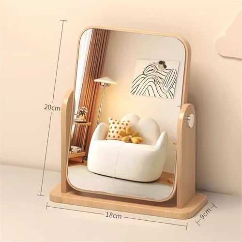 Espejo de maquillaje de mesa con base giratoria de madera natural en tamaño pequeño 3