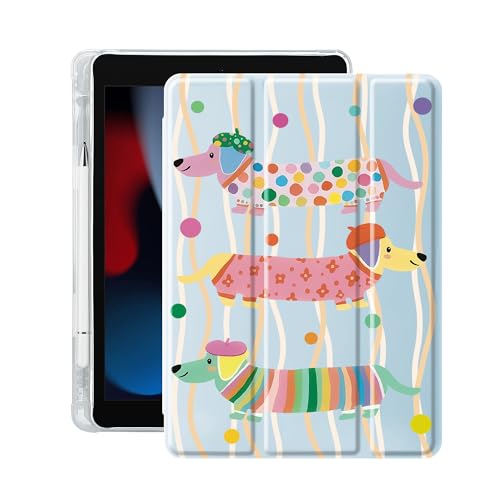 Étui iPad 10.2 pour 7e/8e/9e génération avec porte-crayon coque arrière bleu teckel
