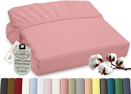 Image of ROYALE LINENS 300 Thread Count 100% Long Staple Combed Cotton Fitted Sheet Twin XL - Super Soft Deep Pocket Bottom Sheet - Fitted Sheets Only - Elastic Sheets (Twin XL, Pink)