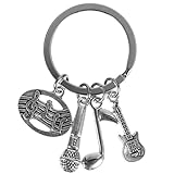 Alasum Pendentif Musical Kay Ring en Métal Argenté, Petit et Léger, Décoratif pour Paquet à Main, Forme Guitare ou Microphone pour Amateurs de Musique