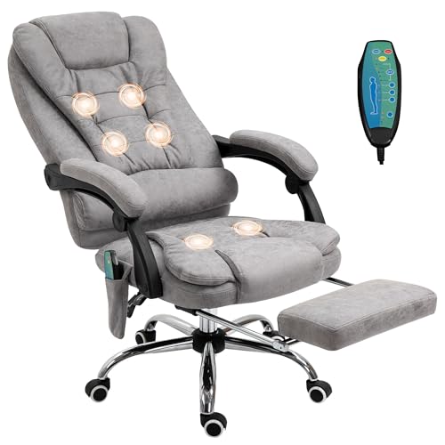 Image of Vinsetto Massage Office Chair with 6-Point Vibrating, Heated Lumbar Support, Executive Desk Chair with Footrest, Reclining, Breathable Microfiber Fabric, High Back, Swivel Wheels, Grey
