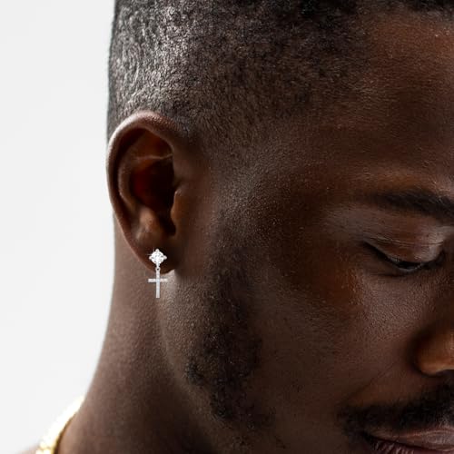 Sterling Silver Cross Earrings, Hypoallergenic Dangle Cross Hoop Stud Earrings for Women Men3
