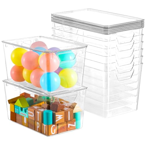 Freebat 6 Pack Clear Storage Bins with Lids, 7 Quart Pantry Organizer Bins | Large, Stackable Plastic Storage Containers, Pantry Organization for Office, Bedroom, Cabinet, Fridge,Kitchen Organization