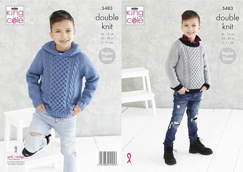 King Cole Boys Double Knitting Pattern Raglan Sleeve Round Neck or Hooded Sweater (5483)