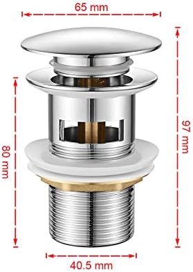 M20502 Pop Up Sink Plug Replacement, Basin Waste, Slotted Click Clack Waste with Overflow for Bathroom Sink, 1/4" BSP, Dual Silicone Seal Washers, Chrome