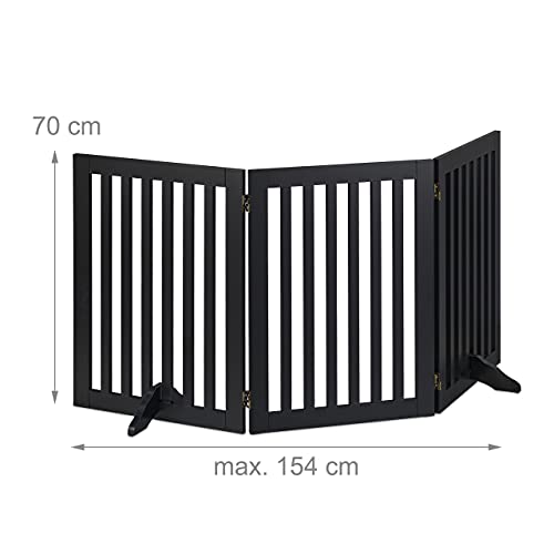 Relaxdays Absperrgitter, H x B: 70 x 154 cm, 3 Panel, faltbar, mit Füßen, verstellbares Hunde Schutzgitter, MDF, schwarz