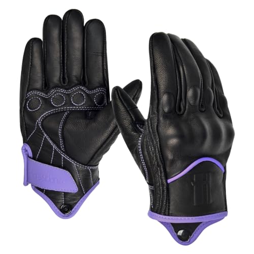 Harssidanza Woman Leather Motorcycle Gloves,Motorbike Gloves,Road Racing,Cycling,Climbing, Powersports Gloves Touchscreen GL016US,Light Purple,Size S