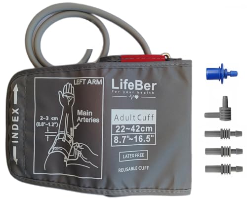 Manguito Universal 22-42 cm para Tensiómetro LifeBer | Brazalete de Repuesto Compatible con monitores de presión arterial como Omron, Beurer, Medisana, A&D, Cazon | Sin Látex y Fácil de Limpiar