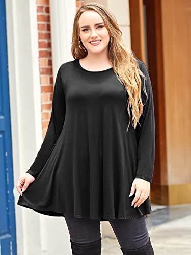 Larace Plus Size Tunic Tops Long Sleeve Shirts For Women Swing Flowy Loose Fit Clothes For Leggings(3X Black) #TOP2