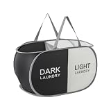 Collapsible Laundry Basket Durable Pop Up Hamper with 2 Compartments for Sort and Storage, Portable Dirty Clothes Hamper for Dorm, Laundry Room or Travel (Black + Begie)
