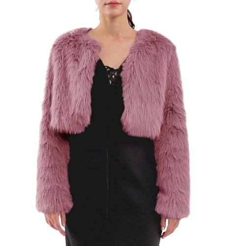 Amazhiyu Pelzmantel Damen Kunstfell Jacke Kurz Kunstpelz Mantel Felljacke Rot S