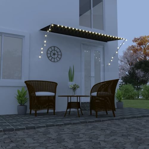 HOMELEN Toldo retráctil con LED 350 x 150 cm, antracita, para balcón, sin agujeros, con manivela, toldo de aluminio resistente a los rayos UV, altura ajustable e impermeable, protección solar para