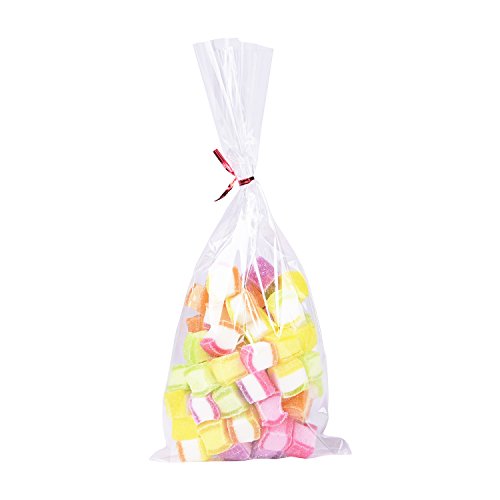 Sannigora 300 Pcs 4" X 9" Cellophane Treat Bags Clear Flat Cello Treat Bags 1.4Mil Thickness With 6 Mix Colors Twist Ties Good For Bakery Cookies Christmas Halloween Wedding Party Decorative Gift #TOP2