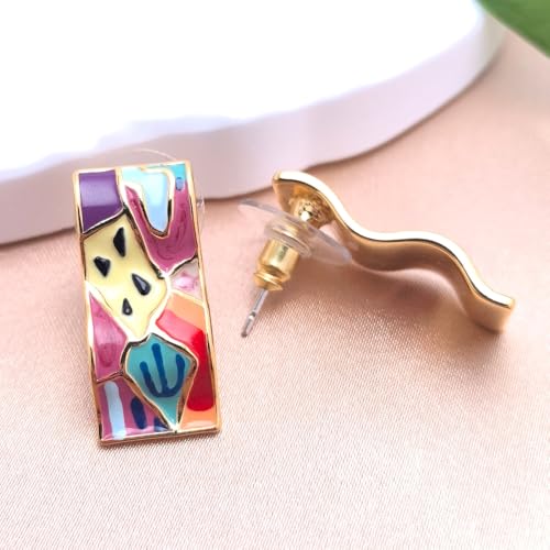 18K Gold Dangle Earrings for Women Handmade Enamel Abstract Painting Earrings Jewelry Birthday Gifts for Women Gifts for Daughter Mom and Sister Meaningful Jewelry Present4