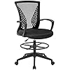 Drafting Chair Tall Office Chair Standing Desk Chair Adjustable Height with Arms Foot Rest Back Support Rolling Swivel Desk Chair Mesh Drafting Stool for Adults