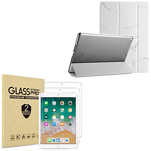 ProCase ProCase iPad 9.7 Case (Old Model) 2018 iPad 6th Generation / 2017 iPad 5th Generation Case -White Marble Bundle with 2 Pack iPad 9.7 Screen Protector 2018/2017, Tempered Glass Screen Film Gu