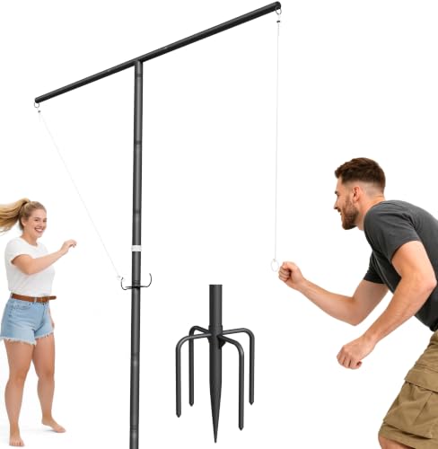 Artibear 7.5FT Outdoor Giant Ring Toss Game for Adults and Family, Height Adjustable Hook and Ring Game with 3 Sizes Ring & 33FT DIY Rope for Party, Metal Large Ring Toss Game for Home, Yard, Black