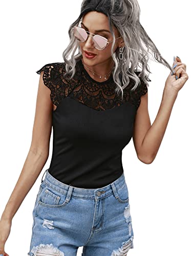 GORGLITTER Spitzentop Damen Elegant Oberteil mit Spitzeneinsatz Tops...