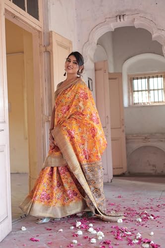 Image of MIRCHI FASHION Women Saree Cotton Silk Batik Block Printed | Breathable Office Wear and Regular Use Sari with Blouse Piece