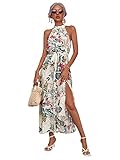 Floerns Women's Sleeveless Halter Neck Vintage Floral Print Maxi Dress Multi Tropical M