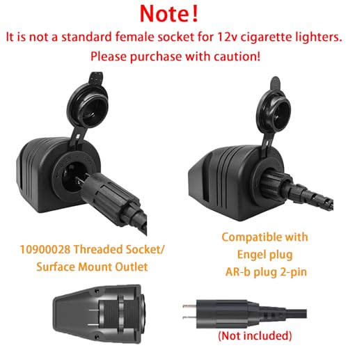 Image of 12V /24V 10900028 Threaded Socket Surface Mount Outlet, 12V Cigarette Lighter Splitter Outlet Power Socket Adapter Connector for Engel Fridge, 4WD 4x4 Camper Trailer Marine Boat Caravan