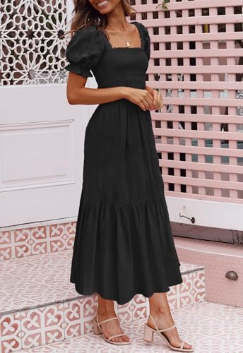 Image of ZESICA Women's 2026 Summer Boho Floral Print Dress Square Neck Ruffle Swing Beach Vacation Long Maxi Dresses