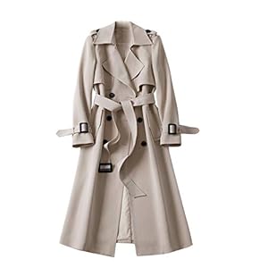 Langer Trenchcoat für Damen mit Gürtel Leichter Zweireihiger Duster Trenchcoat Slim Fit (Beige, M)