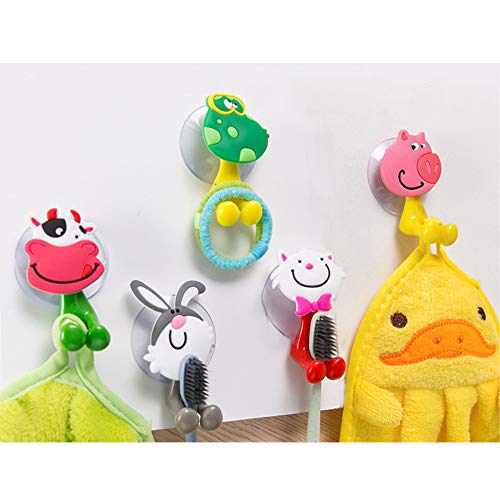 Wall Mounted Duty Suction Cup Toothbrush Holder Hooks Set For Mounting On Smooth Wall In Shower, Bathroom, Garage, Office,Perfect For Motivating Your Children To Brush Their Teeth (5 Small Animals) #TOP4