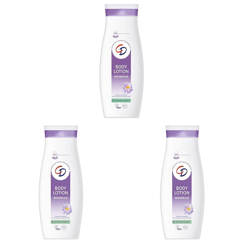 CD Body Lotion Wasserlilie 400 ml für normale und trockene Haut, 48h Feuchtigkeit für Körper, Gesicht (Packung mit 3)