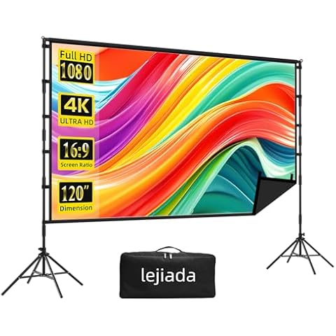 Projector Screen and Stand,120 inch lejiada Black Projection Screen with Stand Portable Foldable Movie Screen with Carry Bag for Indoor Outdoor Home Theater Backyard Cinema Cover
