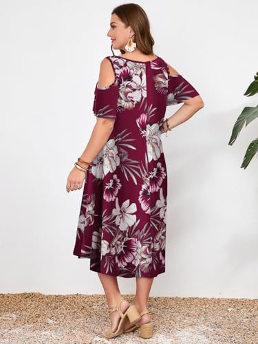Image of LARACE Plus Size Women Dress for Summer, Midi Women's Sundress, Casual V-Neck Short Sleeve Flowy T-Shirt Dresses with Pockets